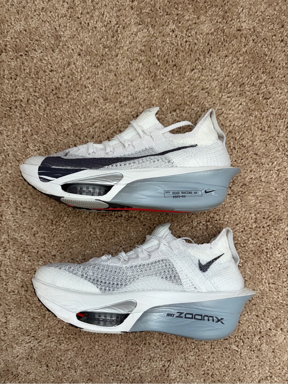Nike White and Platinum Women’s Air Zoom Alphafly 3 Road Racing Shoes